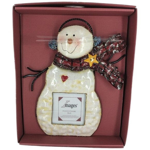 Images by Kohl's‎ Holiday 9" Metal  Snowman 3x3 Picture Frame White - Picture 1 of 7